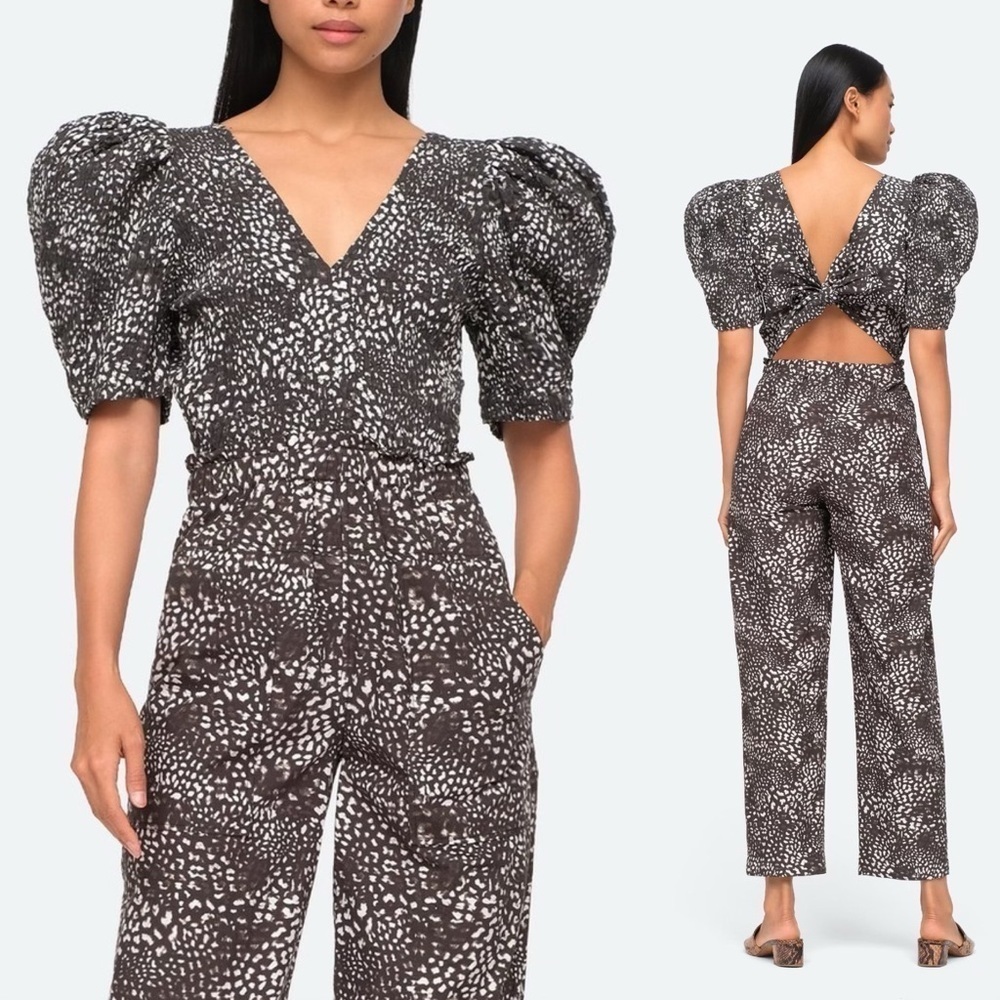 SEA New York Calla Cheetah Smocked Jumpsuit in Night size 2